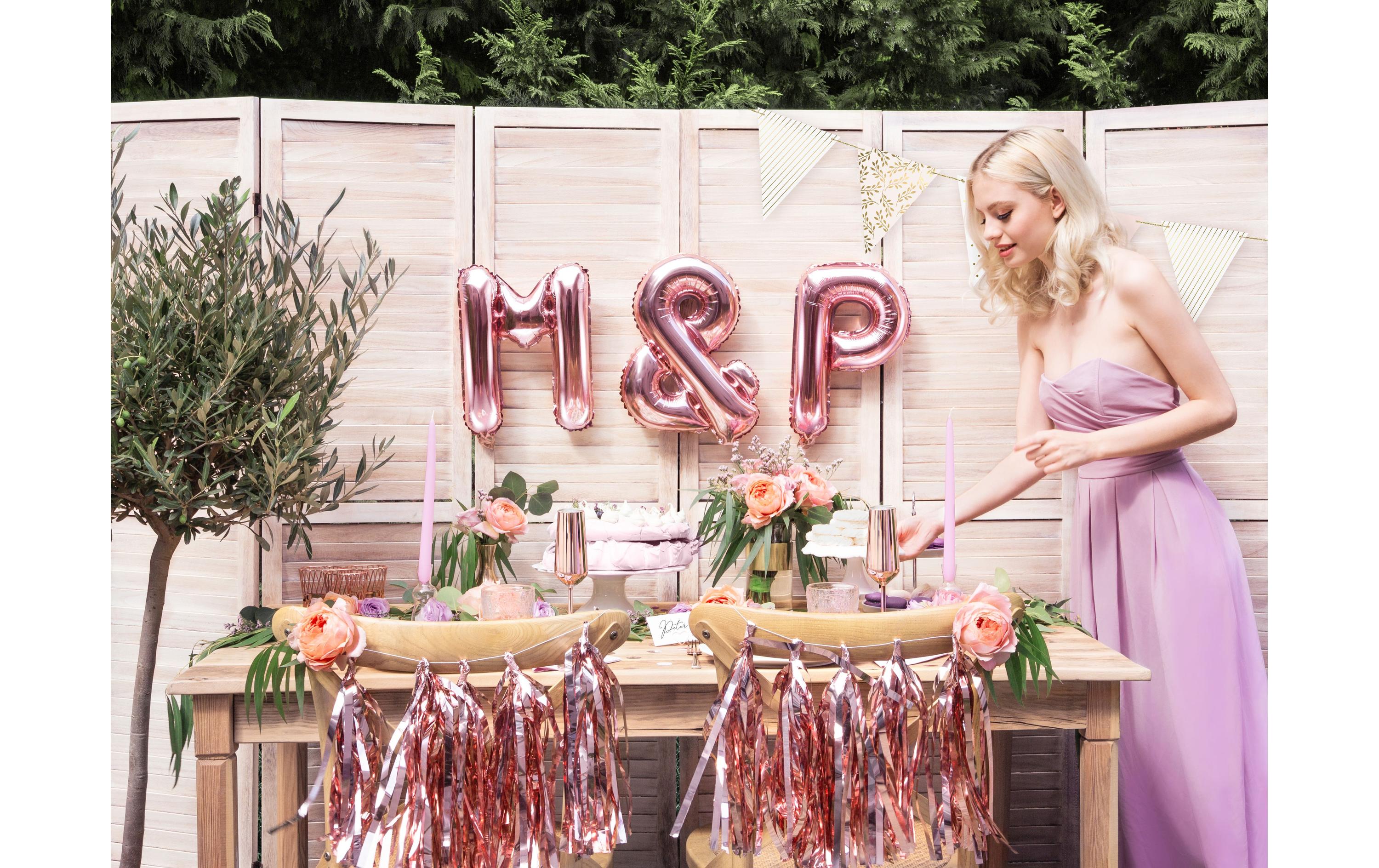 Partydeco Girlande Flaggen 2.1 m, Gold/Hellrosa/Weiss