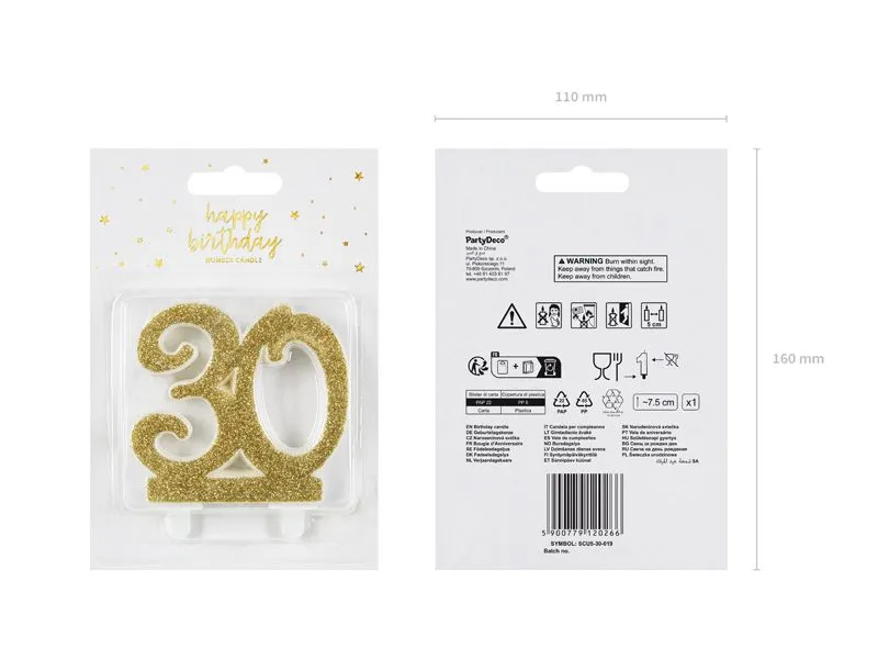 Partydeco Geburtstagskerze Zahl 30 Gold Glitzer Partydeco Geburtstagskerze Zahl 30 Gold Glitzer
