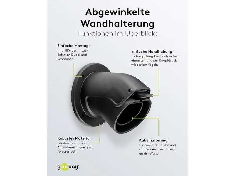 Goobay Wandhalterung abgewinkelt für Ladekabel Typ-2 Goobay Wandhalterung abgewinkelt für Ladekabel Typ-2