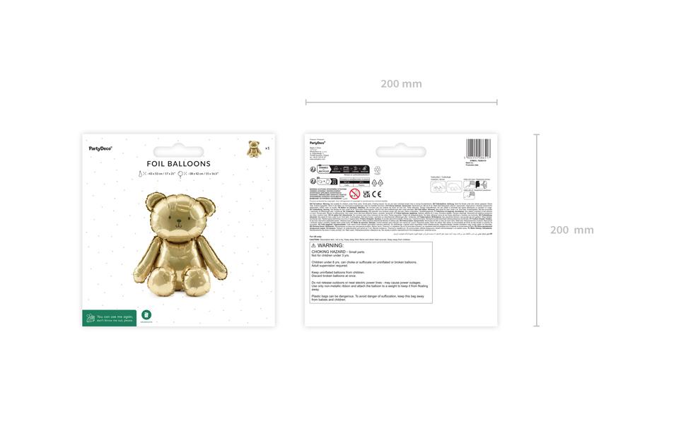 Partydeco Folienballon Bär, Gold, 38 x 42 cm, 1 Stück