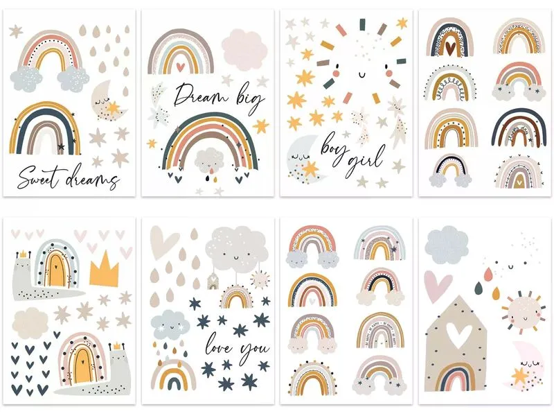 Papierdrachen Wandtattoo-Set Regenbogen