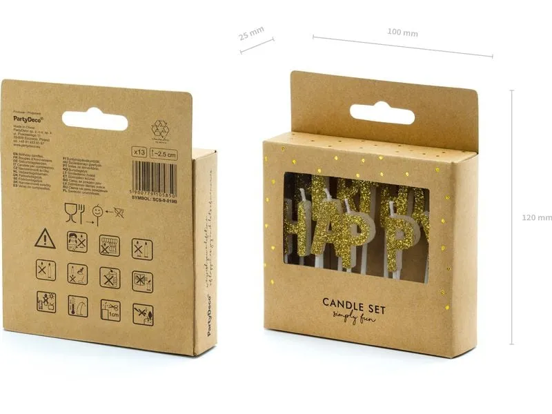 Partydeco Kerze Happy Birthday 2.5 cm, Gold