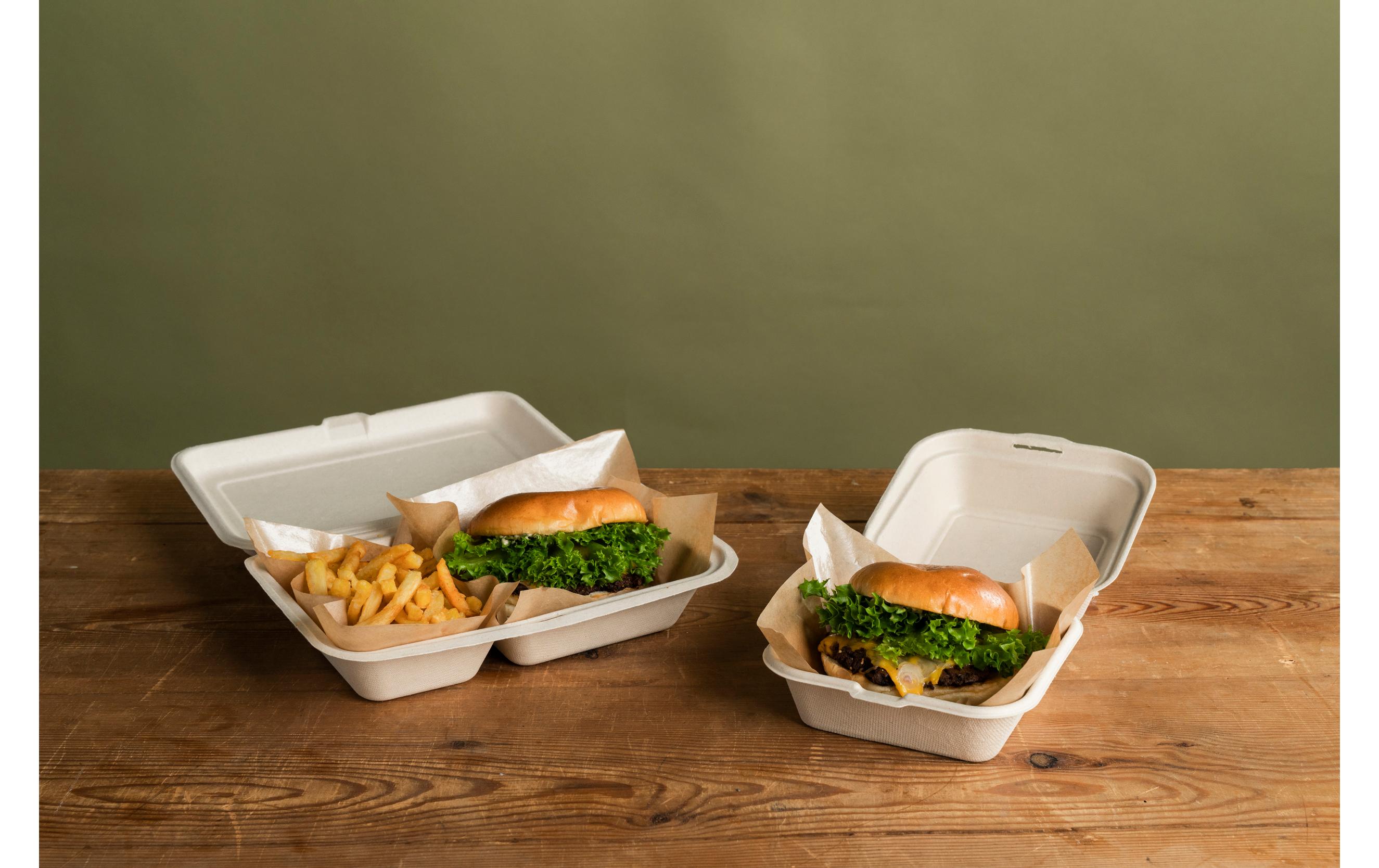 BioPak Menübox Hinged 475 ml Braun ungeteilt, 50 Stück