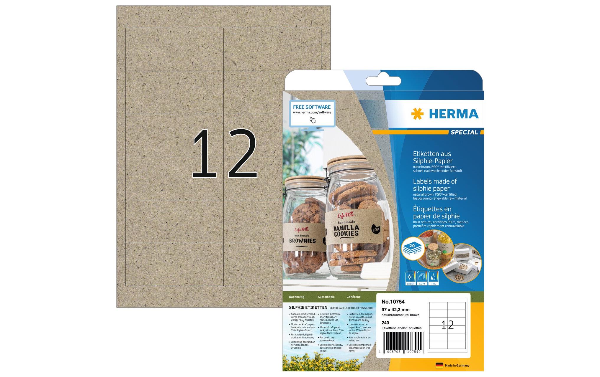 HERMA Universal-Etiketten 97 x 42.3 mm, 20 Blatt, Braun