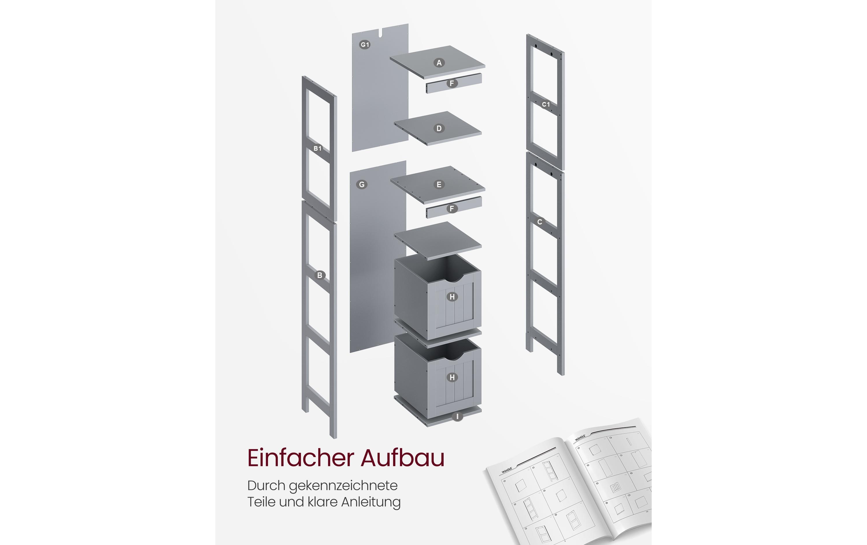 VASAGLE Kommode in Landhausstil 30 x 141.5 cm, Grau