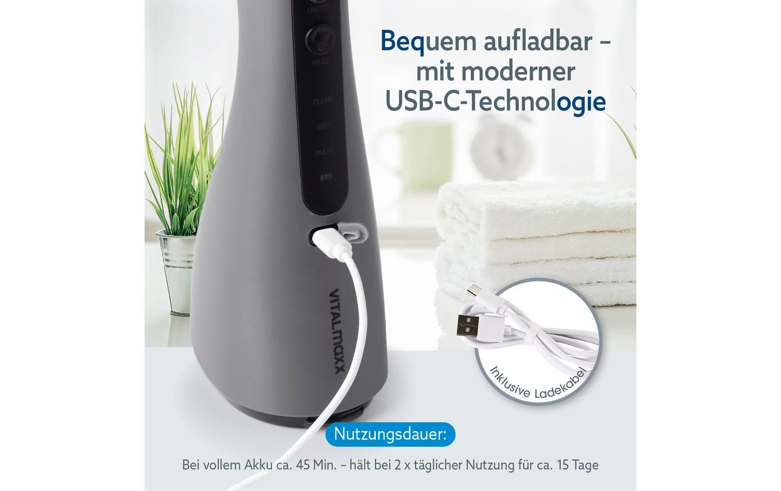 VITALmaxx Munddusche mit 8 Aufsätzen, Anthrazit