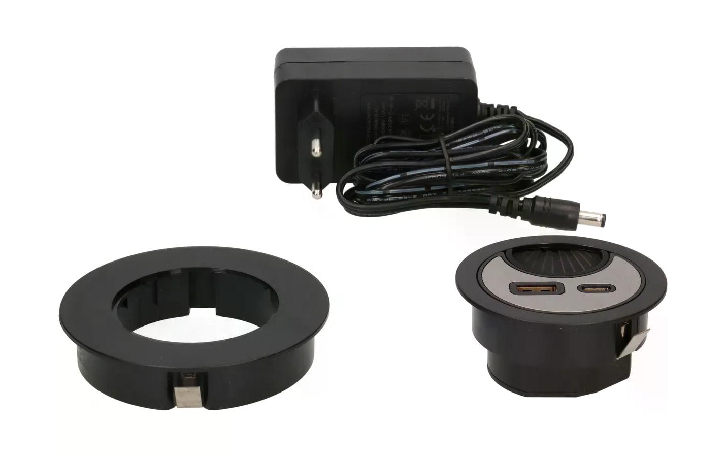 Max Hauri USB-Ladesteckdose USB A+C mit Kabeldurchführung, Silber