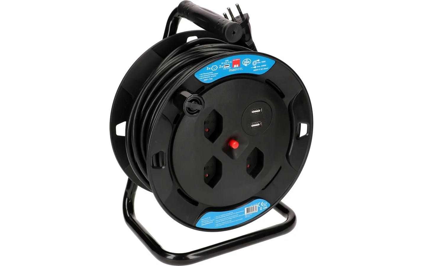 Max Hauri Kabelrolle 20 m, 3x T13, 2x USB Schwarz Max Hauri Kabelrolle 20 m, 3x T13, 2x USB Schwarz