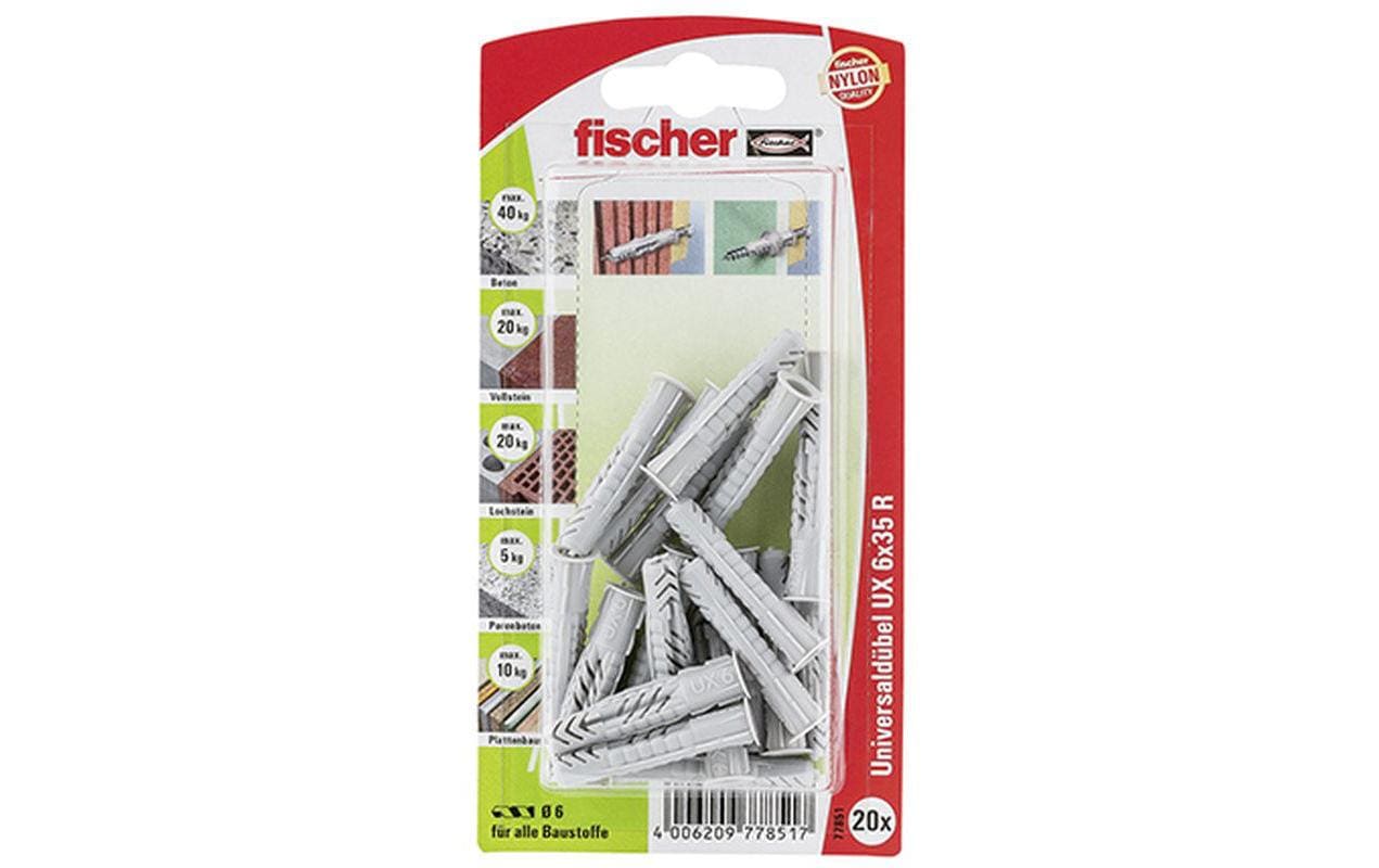Fischer Universaldübel UX 6 x 35 R mit Rand, 20 Stück