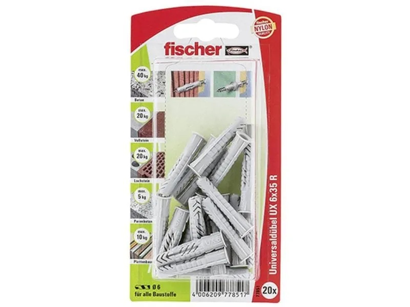 Fischer Universaldübel UX 6 x 35 R mit Rand, 20 Stück Fischer Universaldübel UX 6 x 35 R mit Rand, 20 Stück