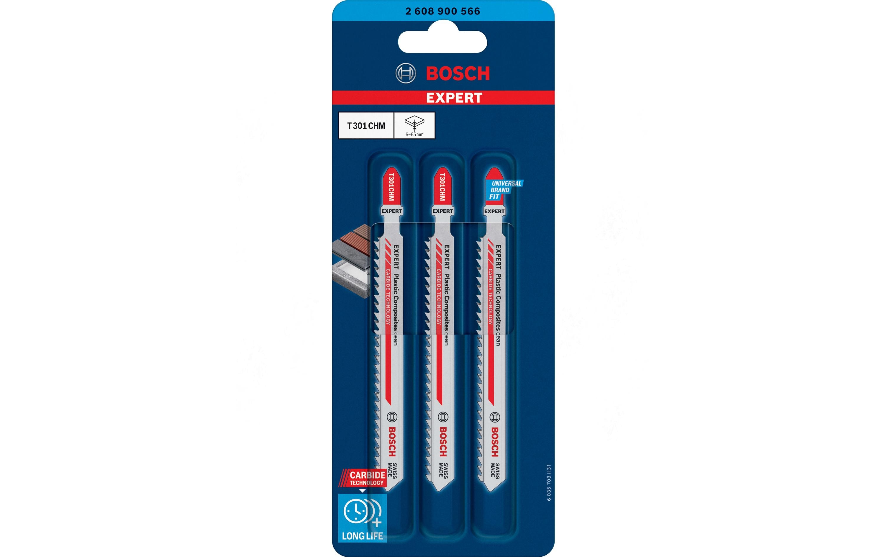 Bosch Professional Stichsägeblatt EXPERT Plastic Composites T 301 CHM, 3 Stk