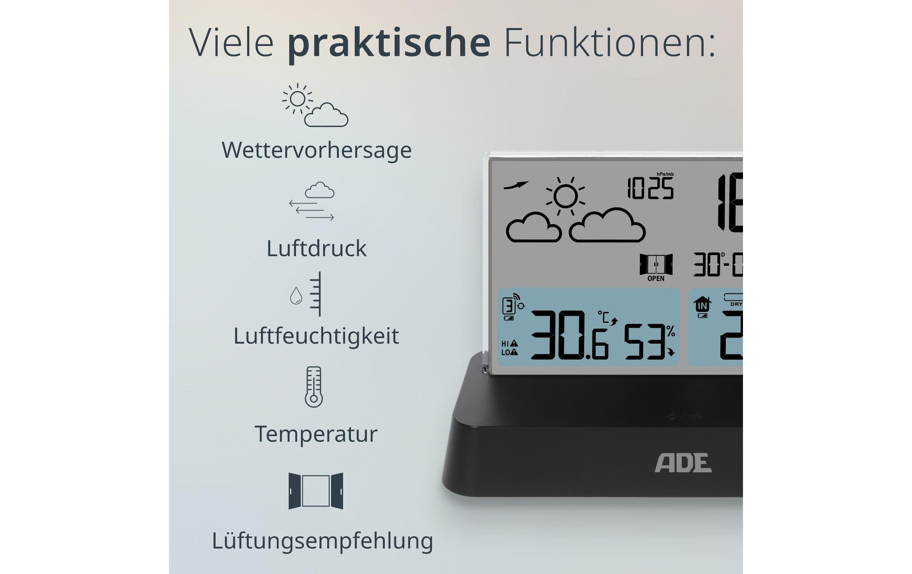 ADE Wetterstation mit Funk-Aussensensor Schwarz