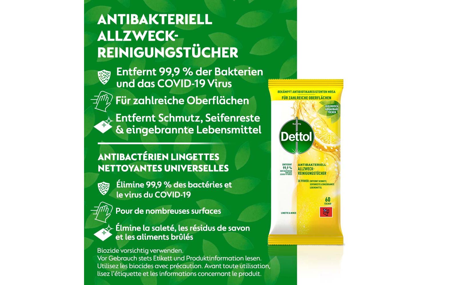 Dettol Allzweck-Reinigungstücher Limette & Minze 60 Stück Dettol Allzweck-Reinigungstücher Limette & Minze 60 Stück