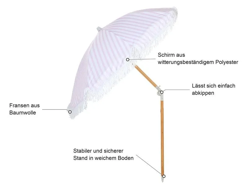 KOOR Sonnenschirm Boho Rosa, 180 cm KOOR Sonnenschirm Boho Rosa, 180 cm