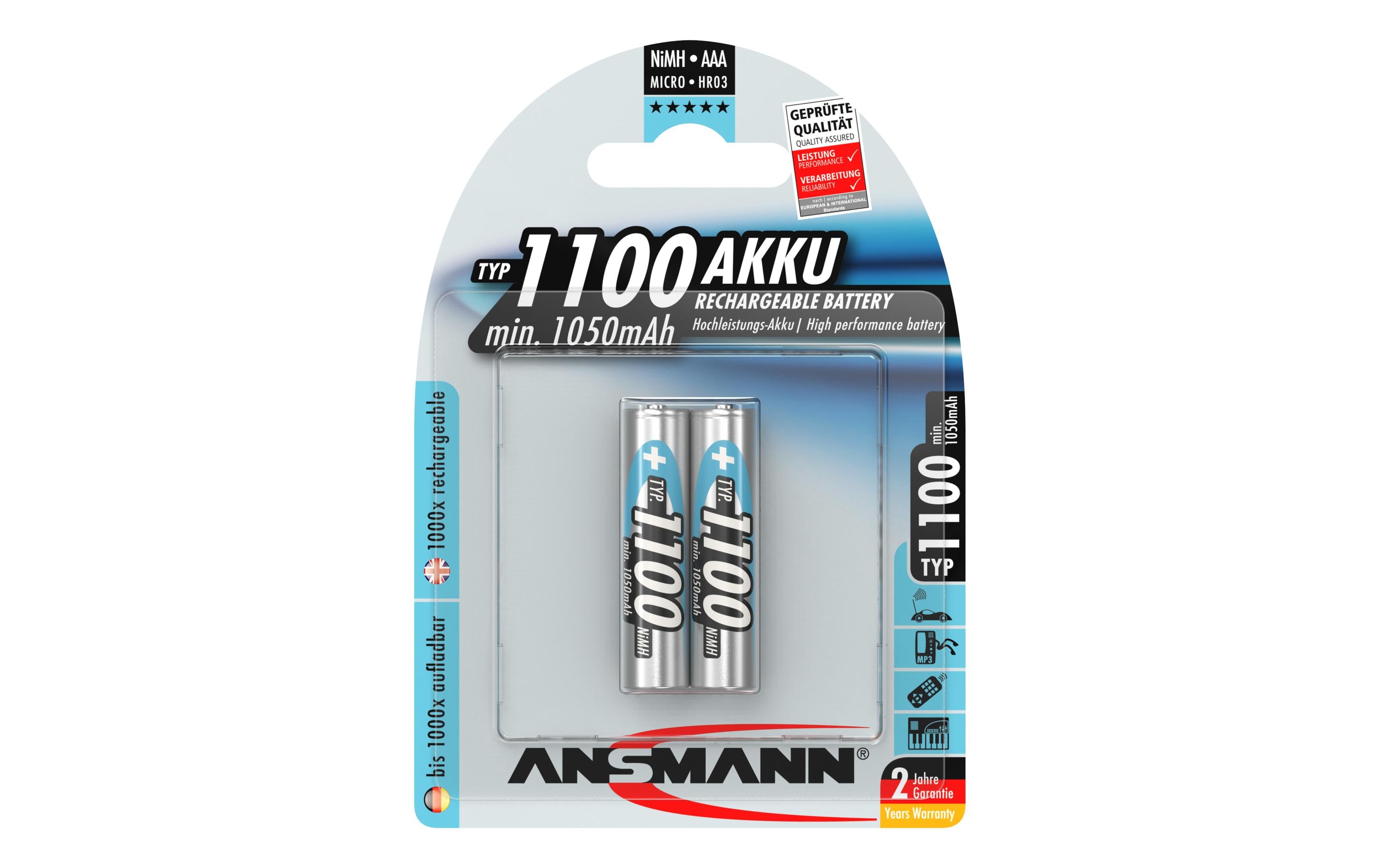 Ansmann Akku 2x AAA Typ 1100 1050 mAh