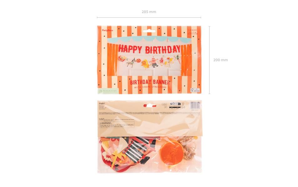 Partydeco Girlande Happy Birthday Zirkus, farbig, 275 cm