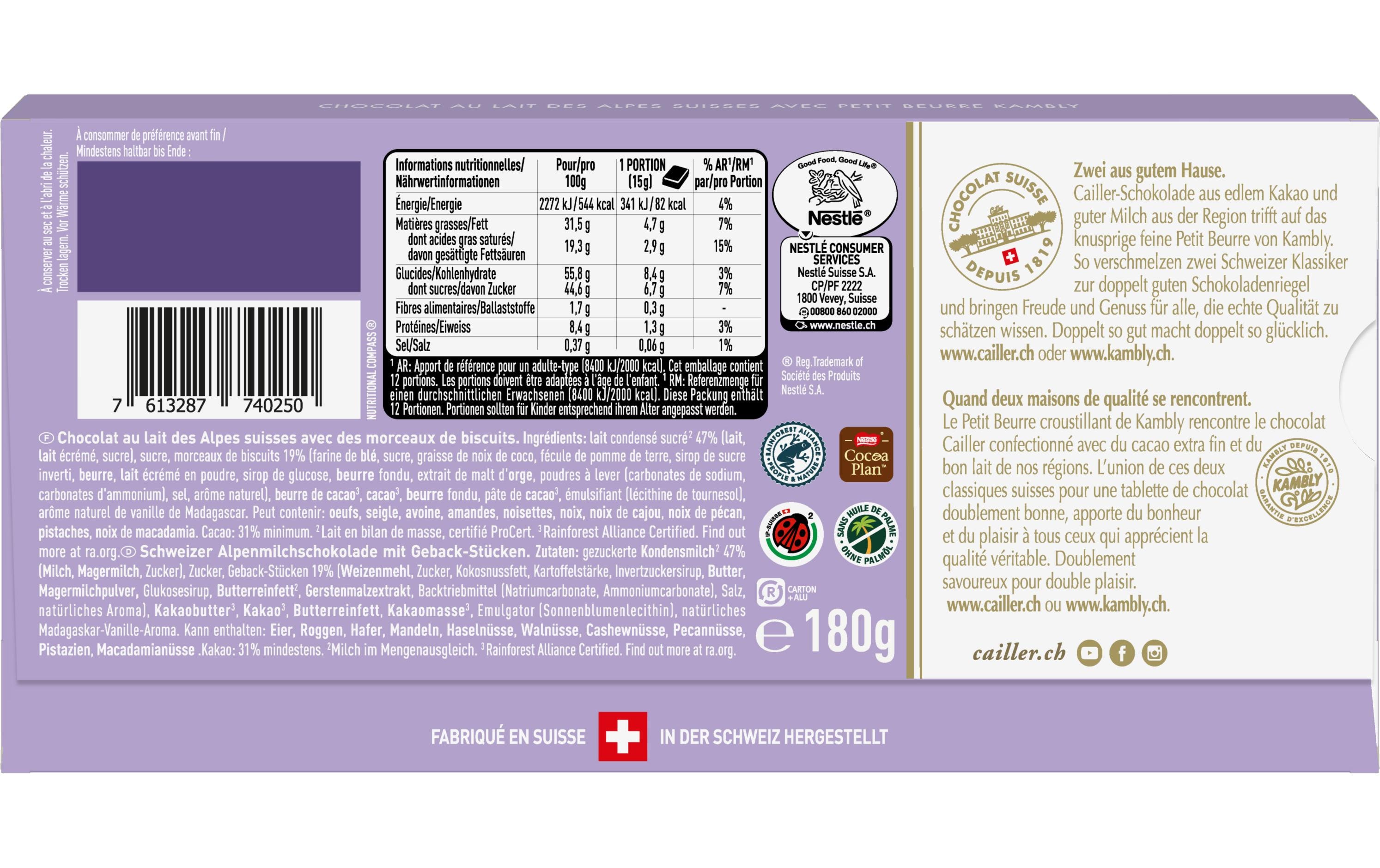 Cailler Tafelschokolade Kambly Milch 180 g