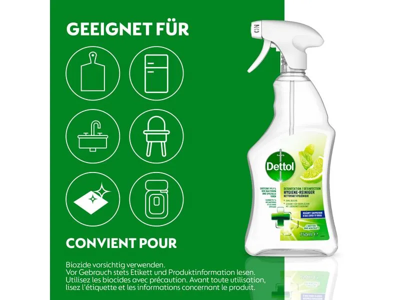 Dettol Desinfektion Hygiene-Reiniger Limetten- & Minze 750 ml Dettol Desinfektion Hygiene-Reiniger Limetten- & Minze 750 ml