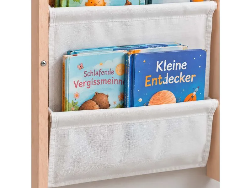 relaxdays Kinderbücherregal MDF, Stoff, Natur, Weiss relaxdays Kinderbücherregal MDF, Stoff, Natur, Weiss