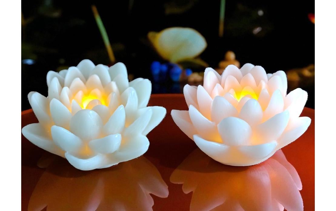 Dameco LED Wachskerze Lotus Blüte 2er Set rosa und türkis grün