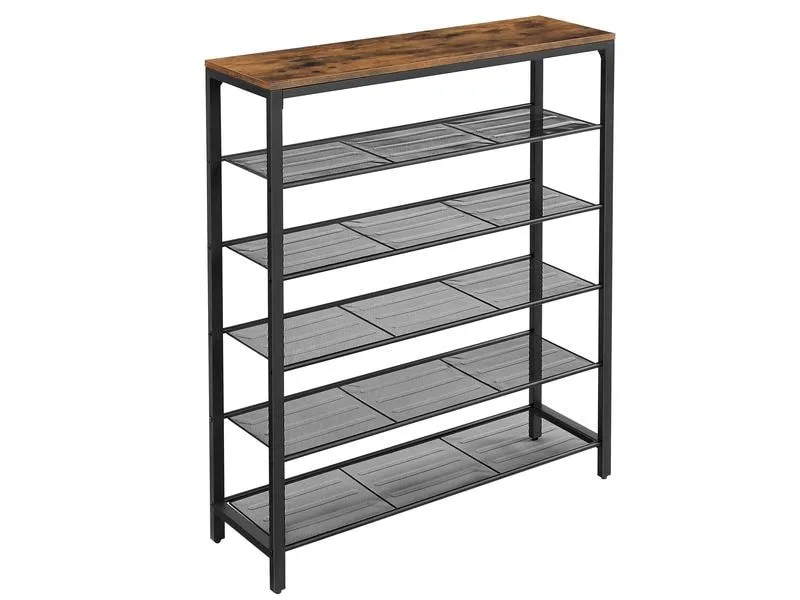 VASAGLE Schuhregal mit 5 Ablagen 100 x 110 cm, Braun/Schwarz