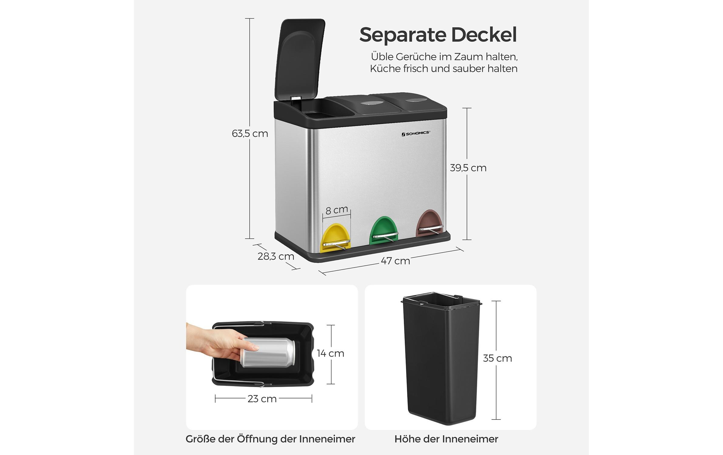 Songmics Abfalleimer 24 l, Silber