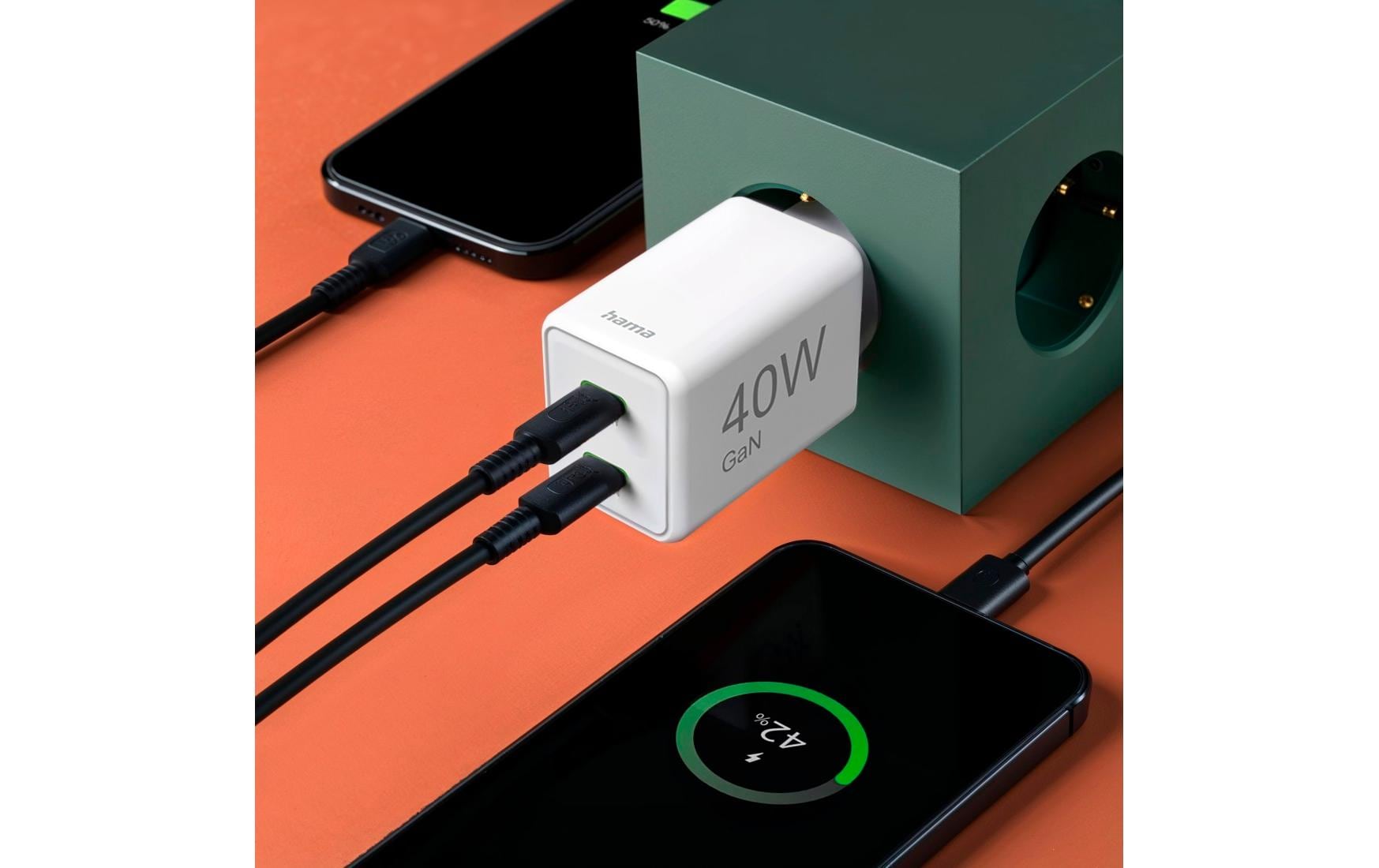 Hama USB-Wandladegerät Gan charger 2x USBC 40 W Weiss