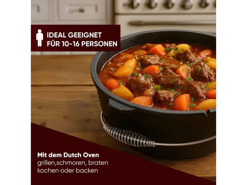 Gusskoenig Dutch Oven Set 12 l mit 2in1 Deckelheber ohne Füsse