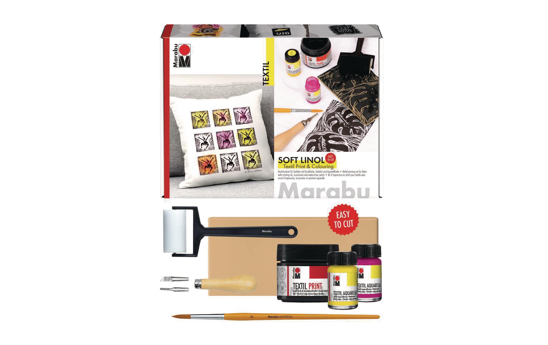 Marabu Textilfarbe Soft Linol Print & Colouring Set Hochdruck