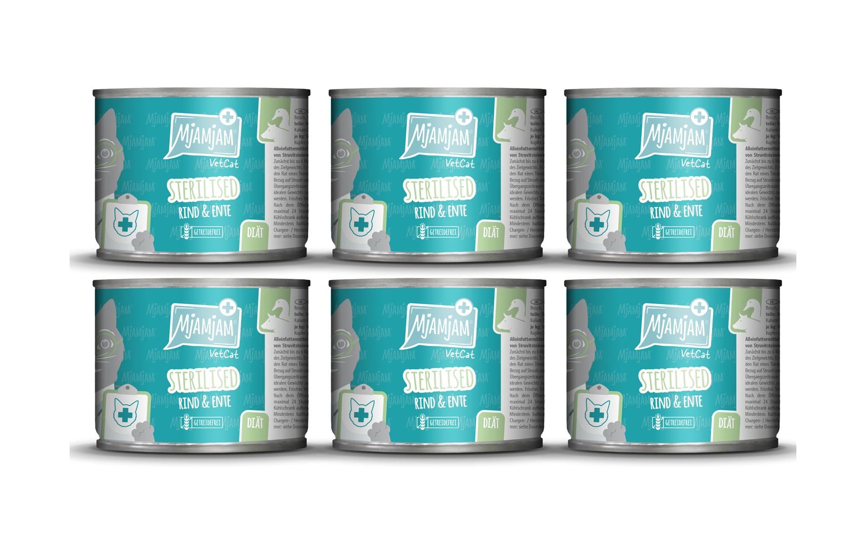 Mjamjam VetCat Nassfutter Sterilized Rind & Ente, 6 x 200g