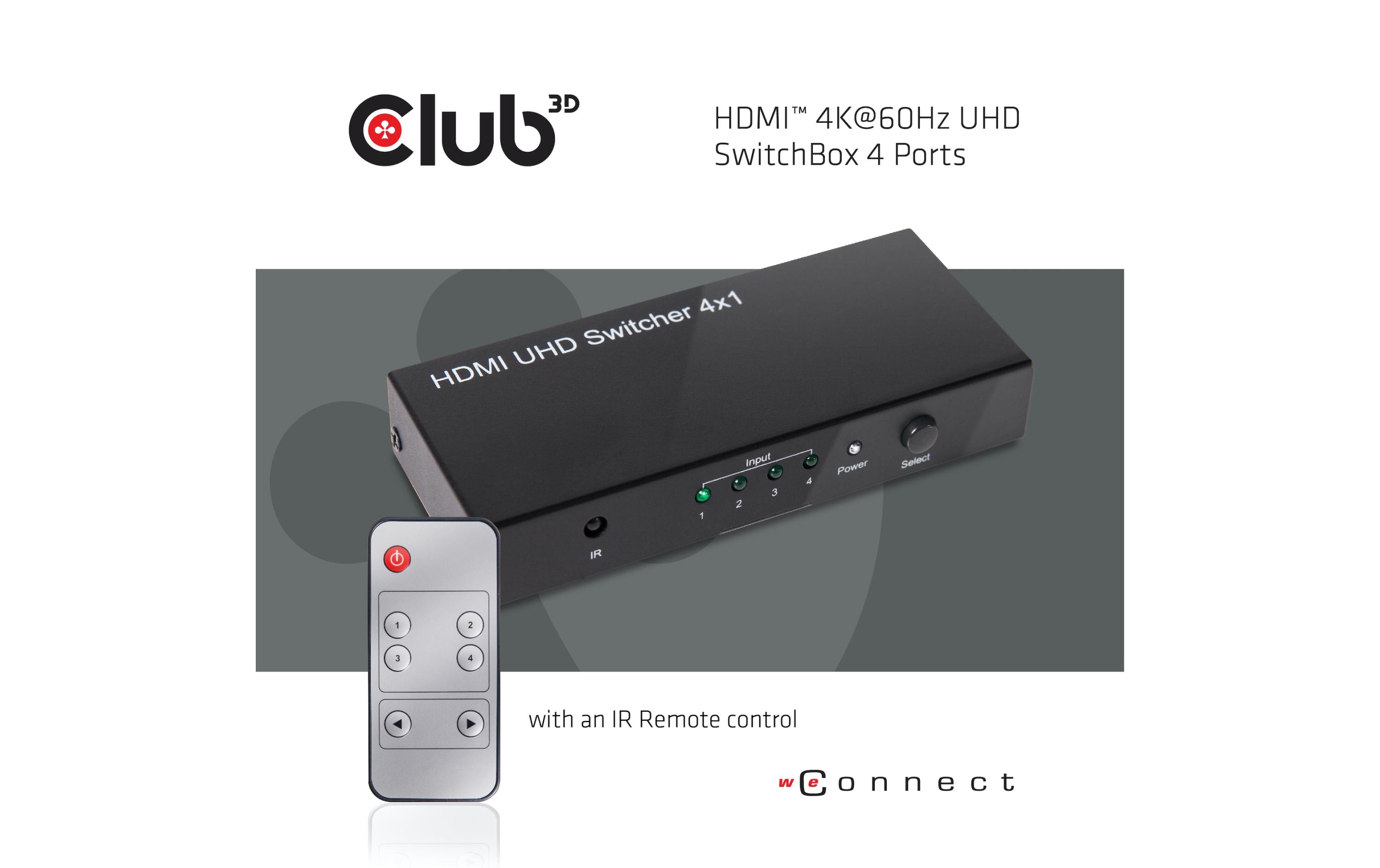 Club 3D Switchbox HDMI 2.0 UHD, 4 Port