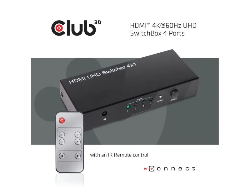 Club 3D Switchbox HDMI 2.0 UHD, 4 Port Club 3D Switchbox HDMI 2.0 UHD, 4 Port