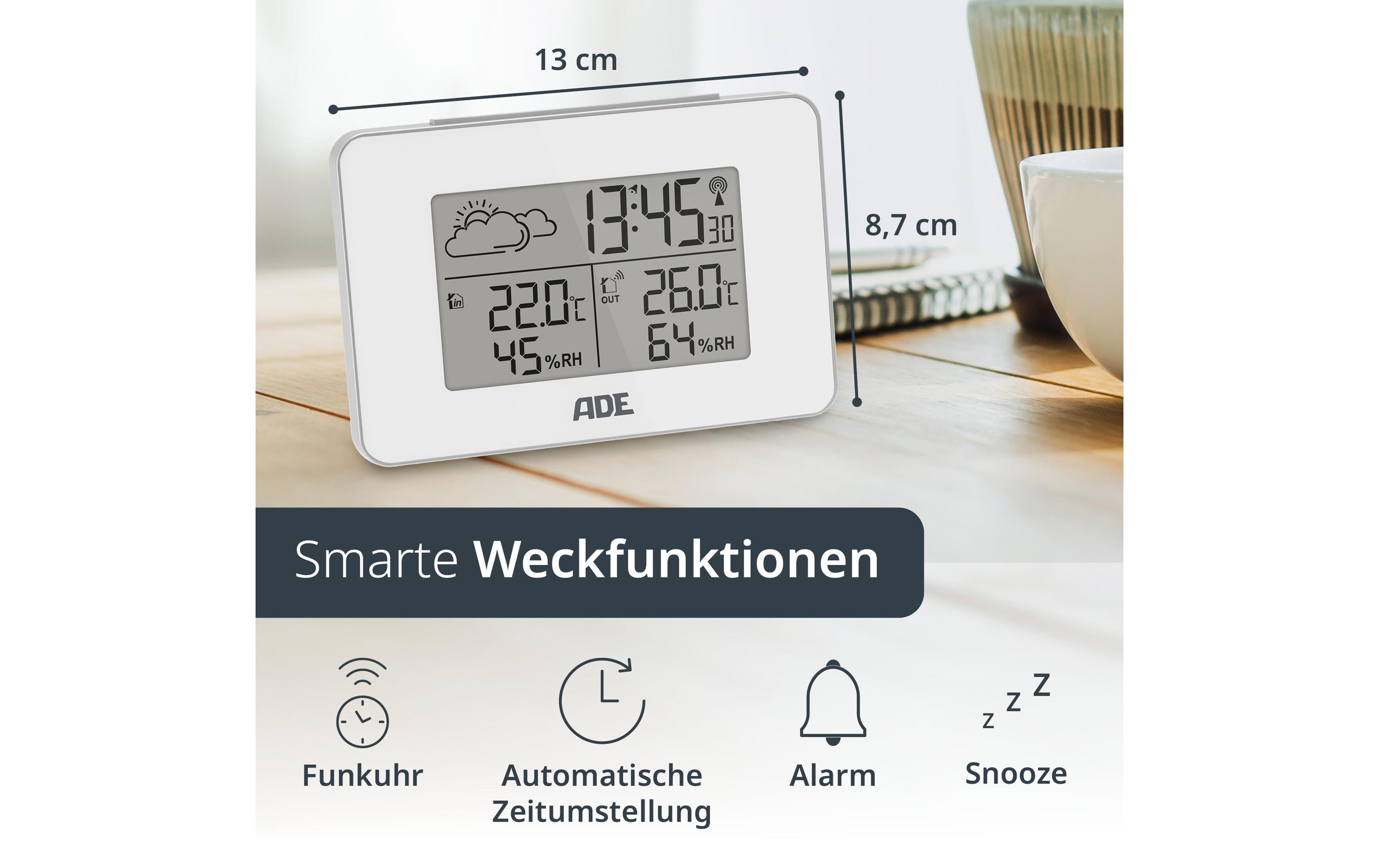 ADE Wetterstation mit Funk-Aussensensor Weiss