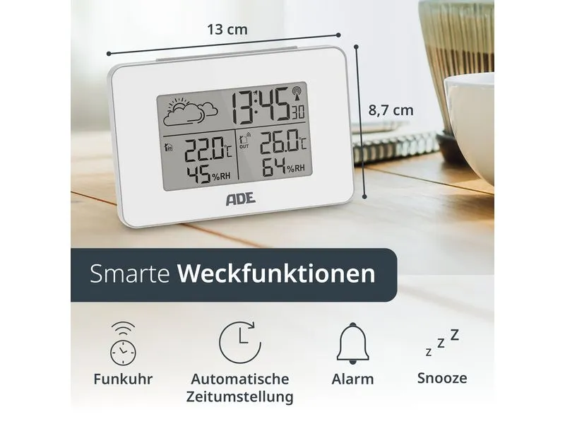 ADE Wetterstation mit Funk-Aussensensor Weiss