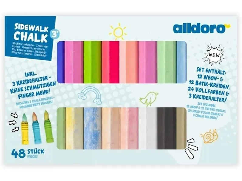 alldoro Strassenmalkreide Set mit Haltern (48 Teile)