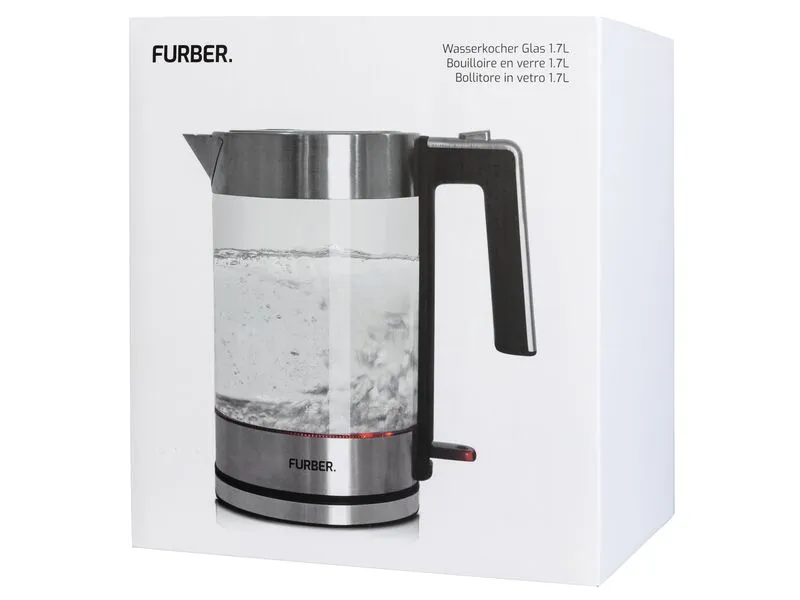 FURBER Wasserkocher Vetro 1.7 l, Silber/Transparent