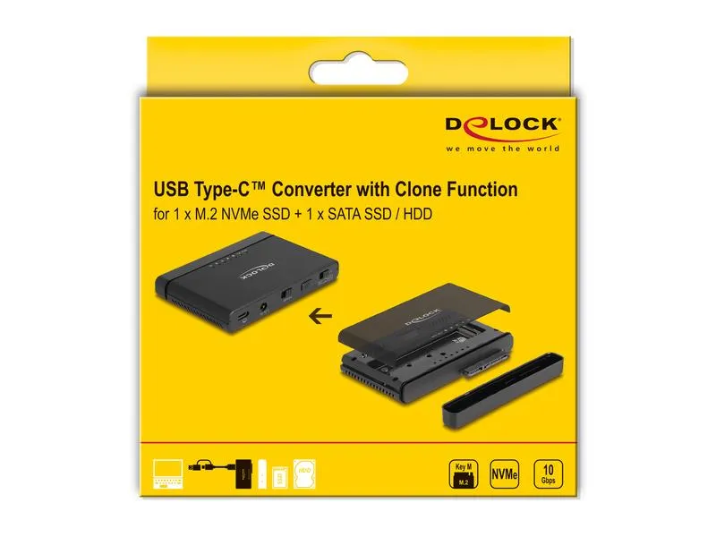Delock Konverter USB-C für 1x M.2 NVMe SSD +1x SATA SSD/HDD Delock Konverter USB-C für 1x M.2 NVMe SSD +1x SATA SSD/HDD
