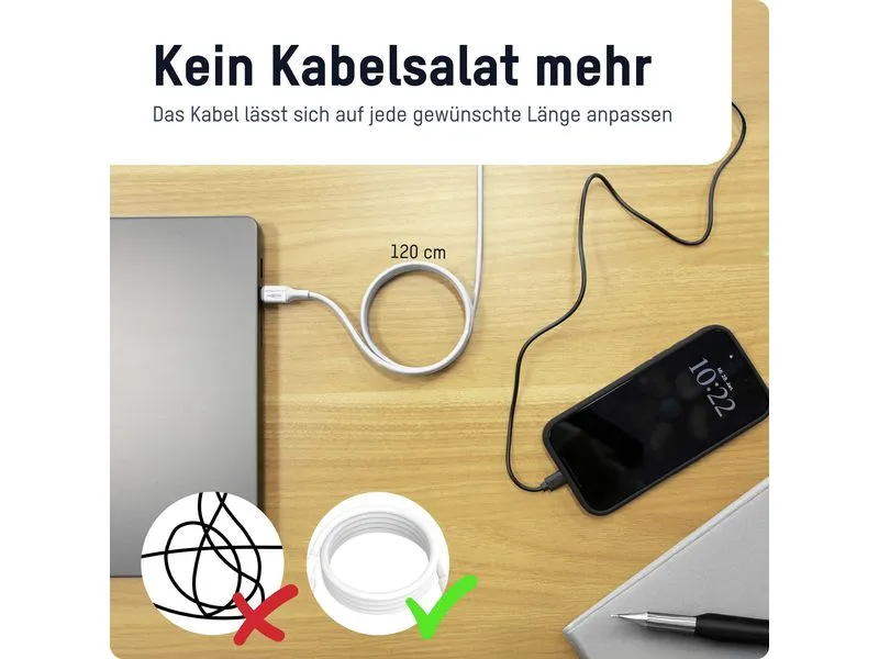 Ansmann Magnetisches Silikonkabel USB-C auf USB-C, weiss, 120 cm Ansmann Magnetisches Silikonkabel USB-C auf USB-C, weiss, 120 cm