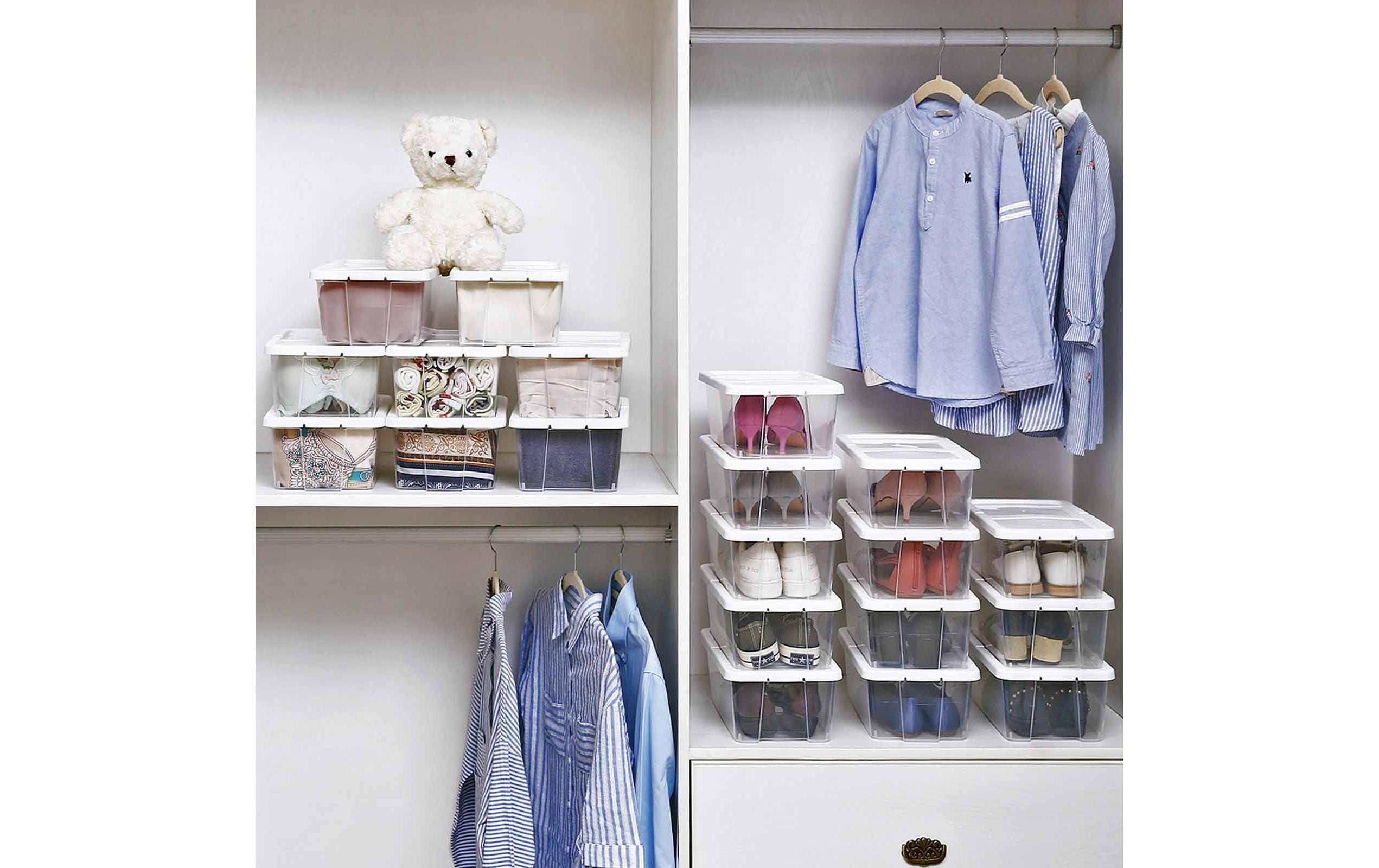 Songmics Schuhorganizer mit Deckel 35 x 20 cm, Weiss/Transparent