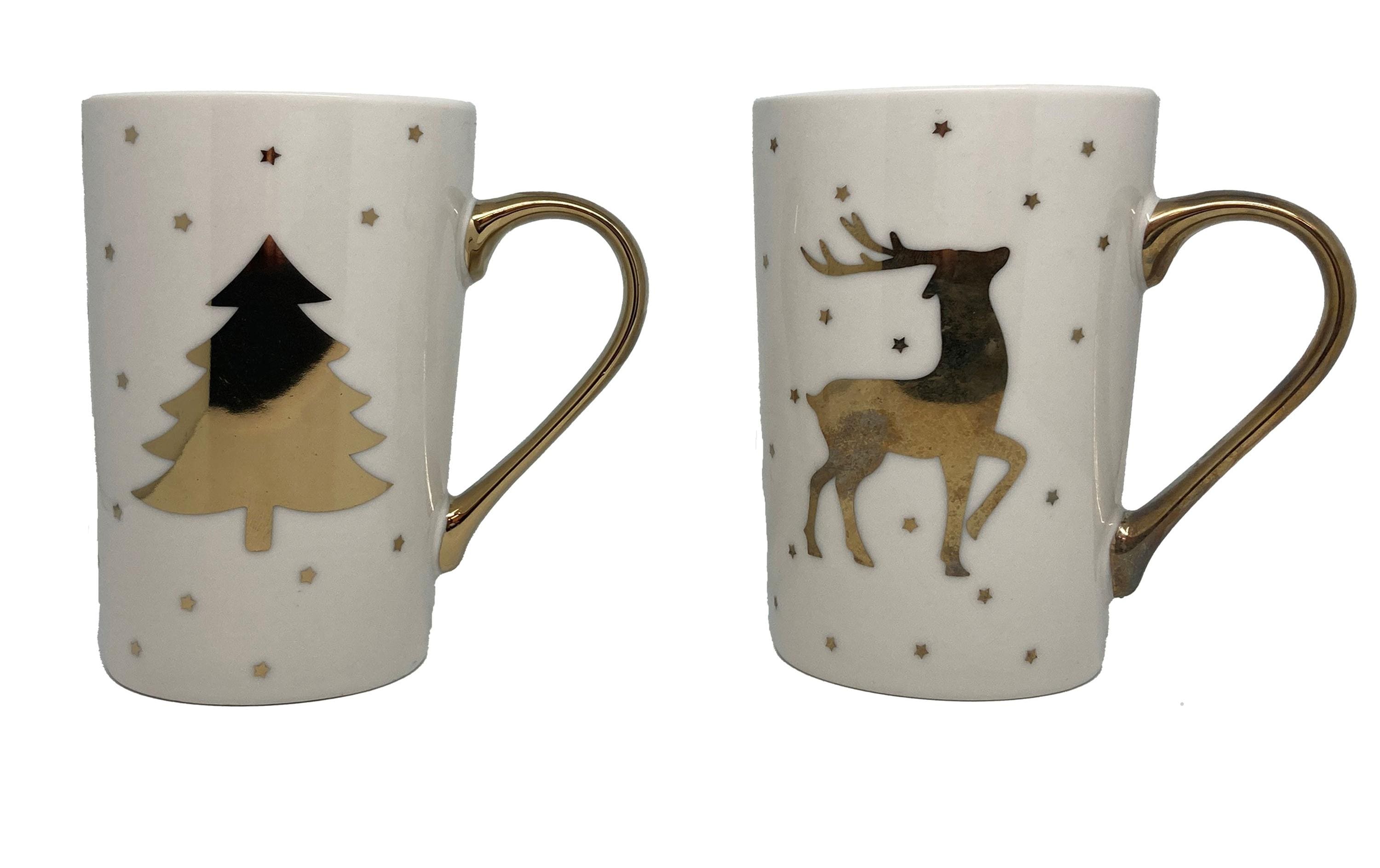 Dameco Tasse Hirsch und Tanne 430 ml, 2 Stück, Weiss/Gold