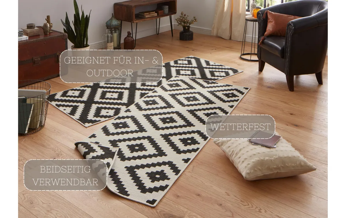 Hanse Home Malta In- & Outdoor Teppich 80 x 250 cm, Schwarz/Crème Hanse Home Malta In- & Outdoor Teppich 80 x 250 cm, Schwarz/Crème