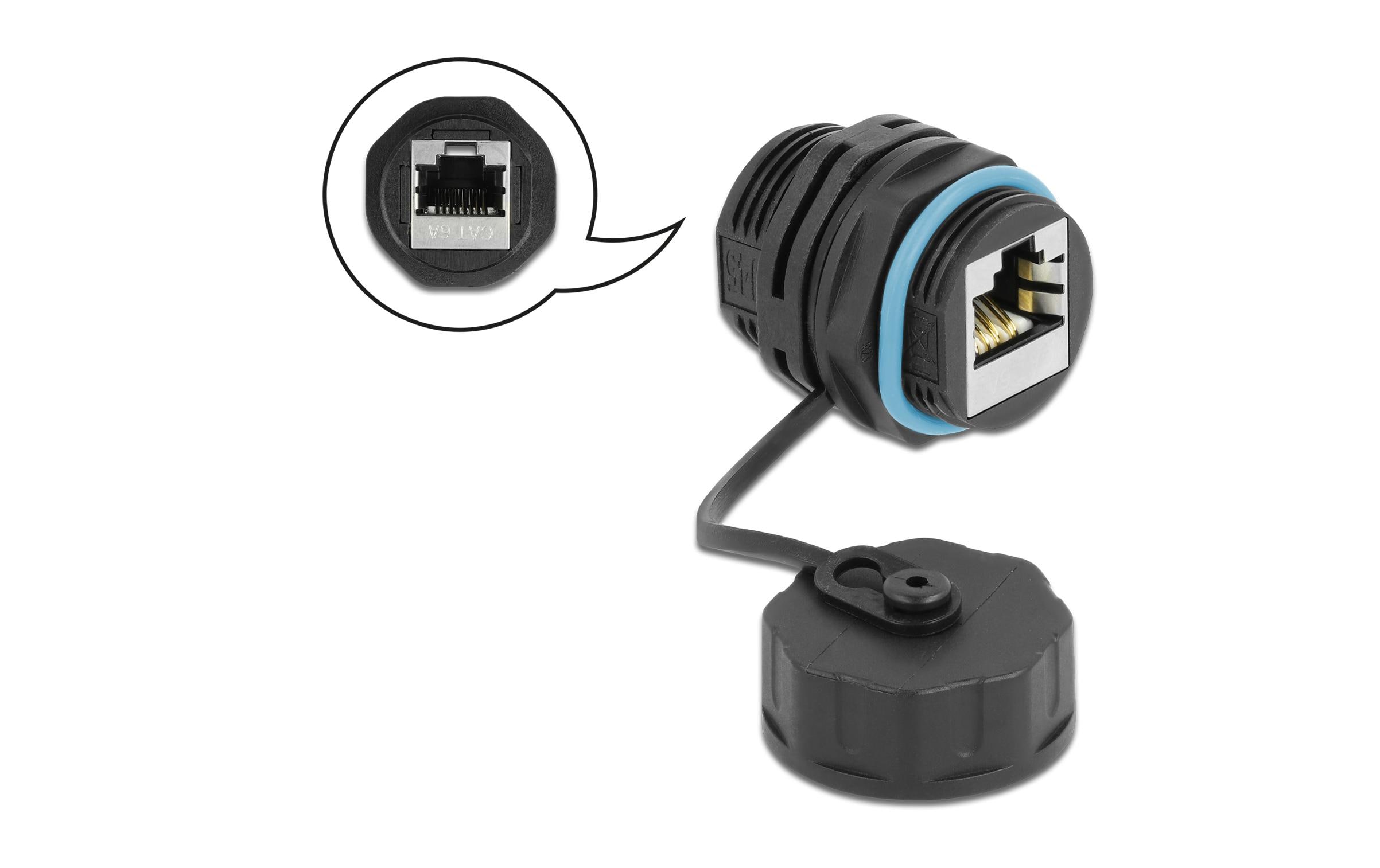 Delock Kupplung RJ-45, Cat.6A, blau, Wasserfest, Kappe 1 Stück Delock Kupplung RJ-45, Cat.6A, blau, Wasserfest, Kappe 1 Stück