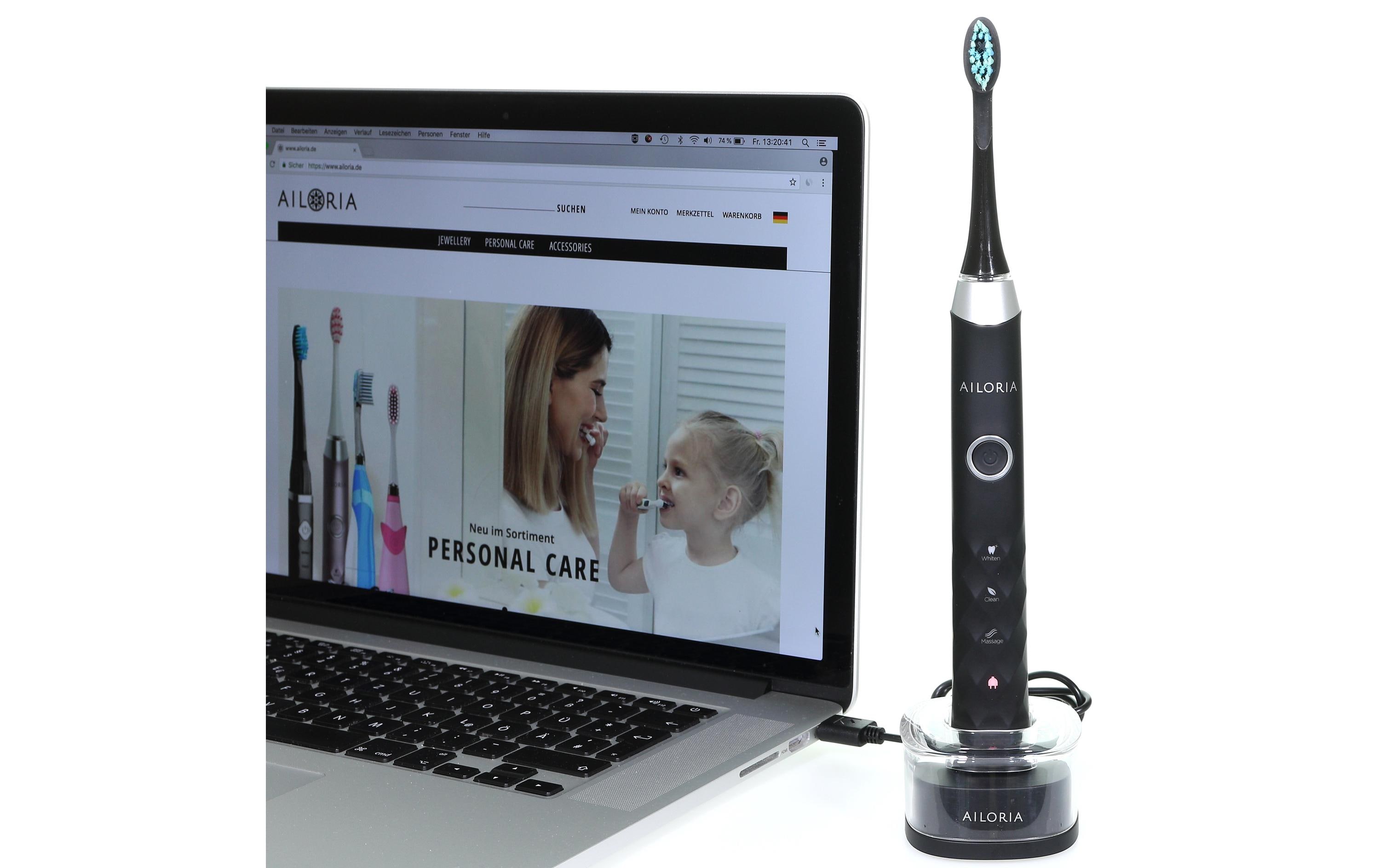 Ailoria Schallzahnbürste Shine Bright Schwarz, inkl. USB-Ladegerät