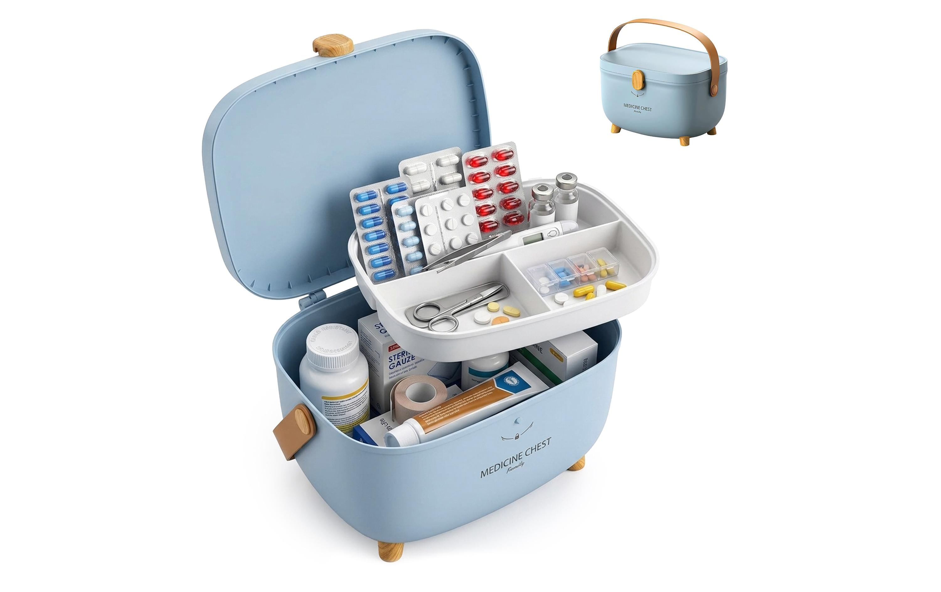 relaxdays Medizinbox aus Kunststoff Hellblau/Hellbraun 18 x 28 x 20 cm