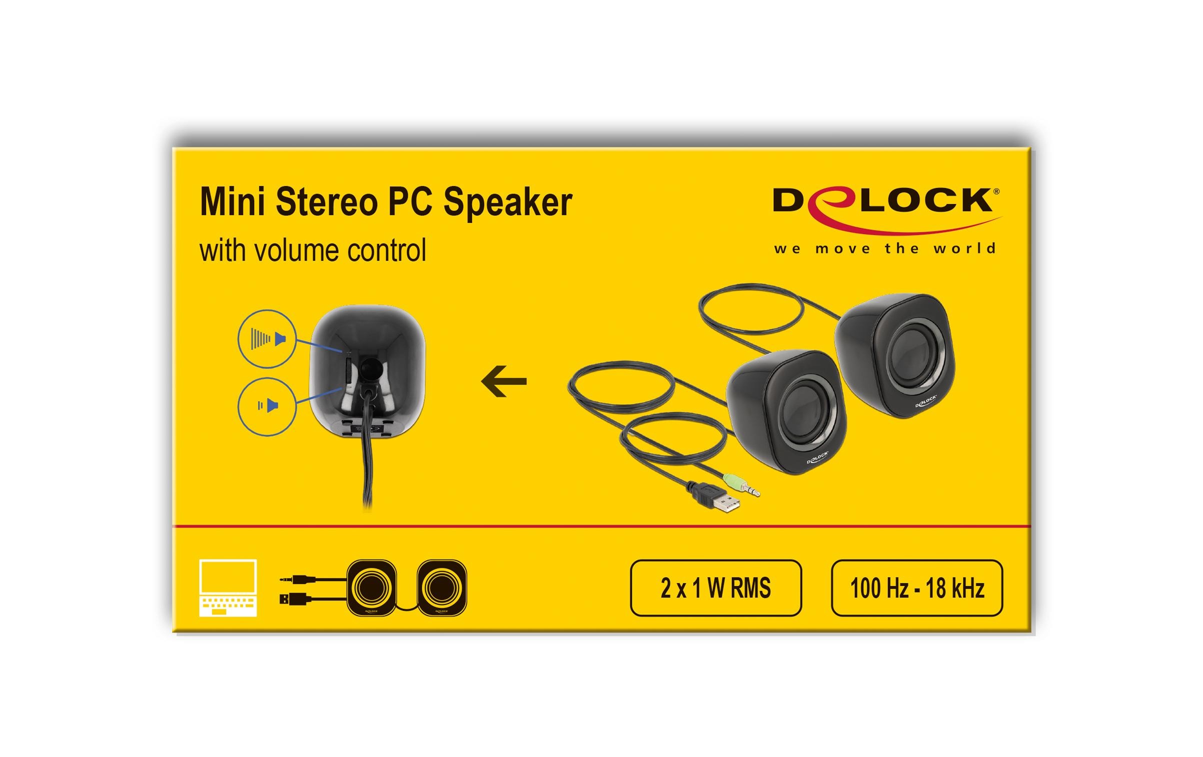 Delock PC-Lautsprecher Mini Stereo 3.5 mm Klinke, USB-Strom