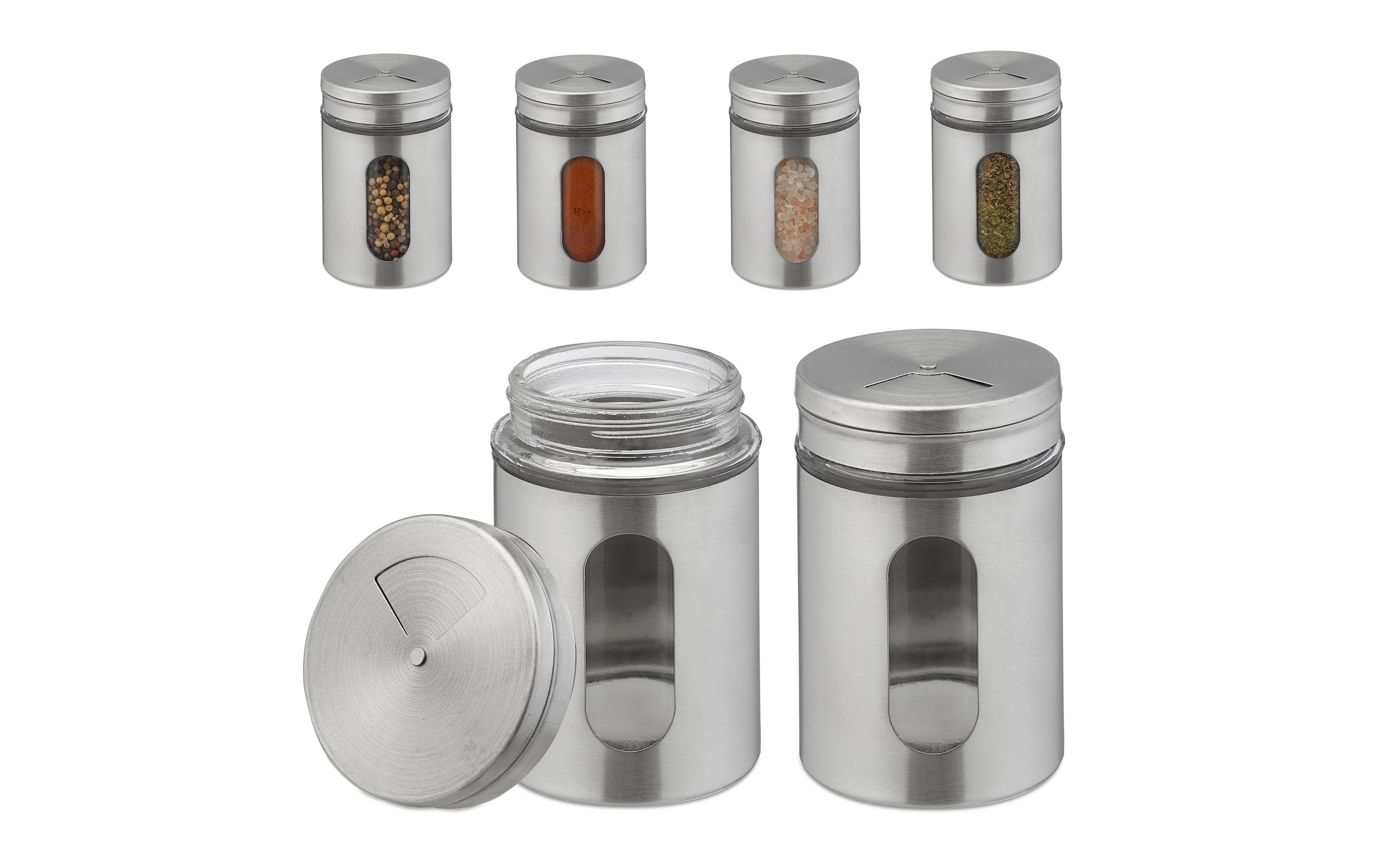 relaxdays Gewürzstreuer XL Silber/Transparent, 6 Stück