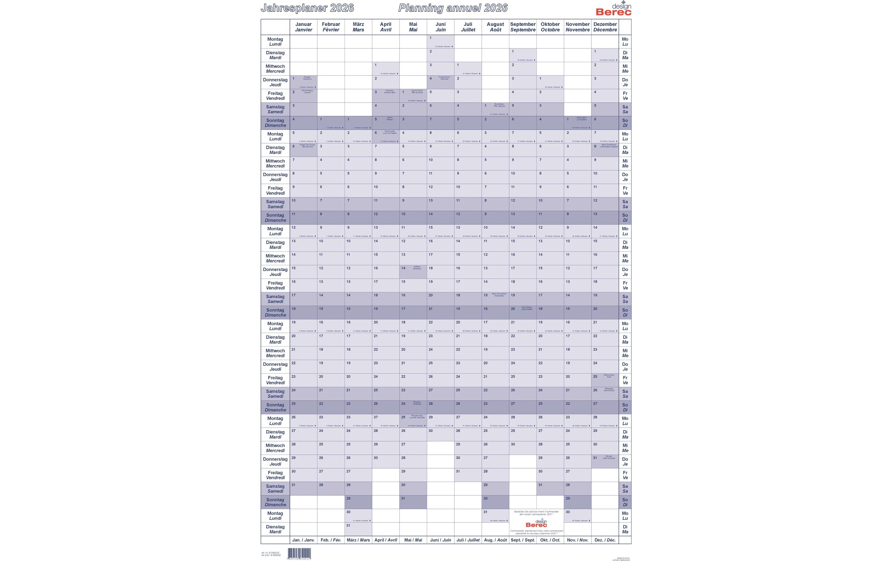 Berec Jahresplaner im Hochformat, 2026 Berec Jahresplaner im Hochformat, 2026
