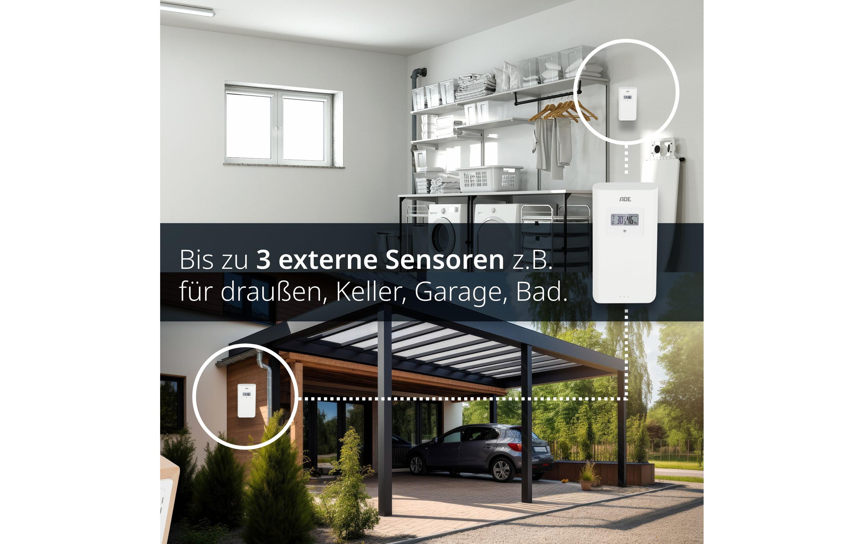 ADE Wetterstation mit Funk-Aussensensor Holz-Weiss