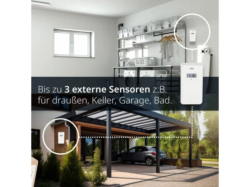 ADE Wetterstation mit Funk-Aussensensor Holz-Weiss