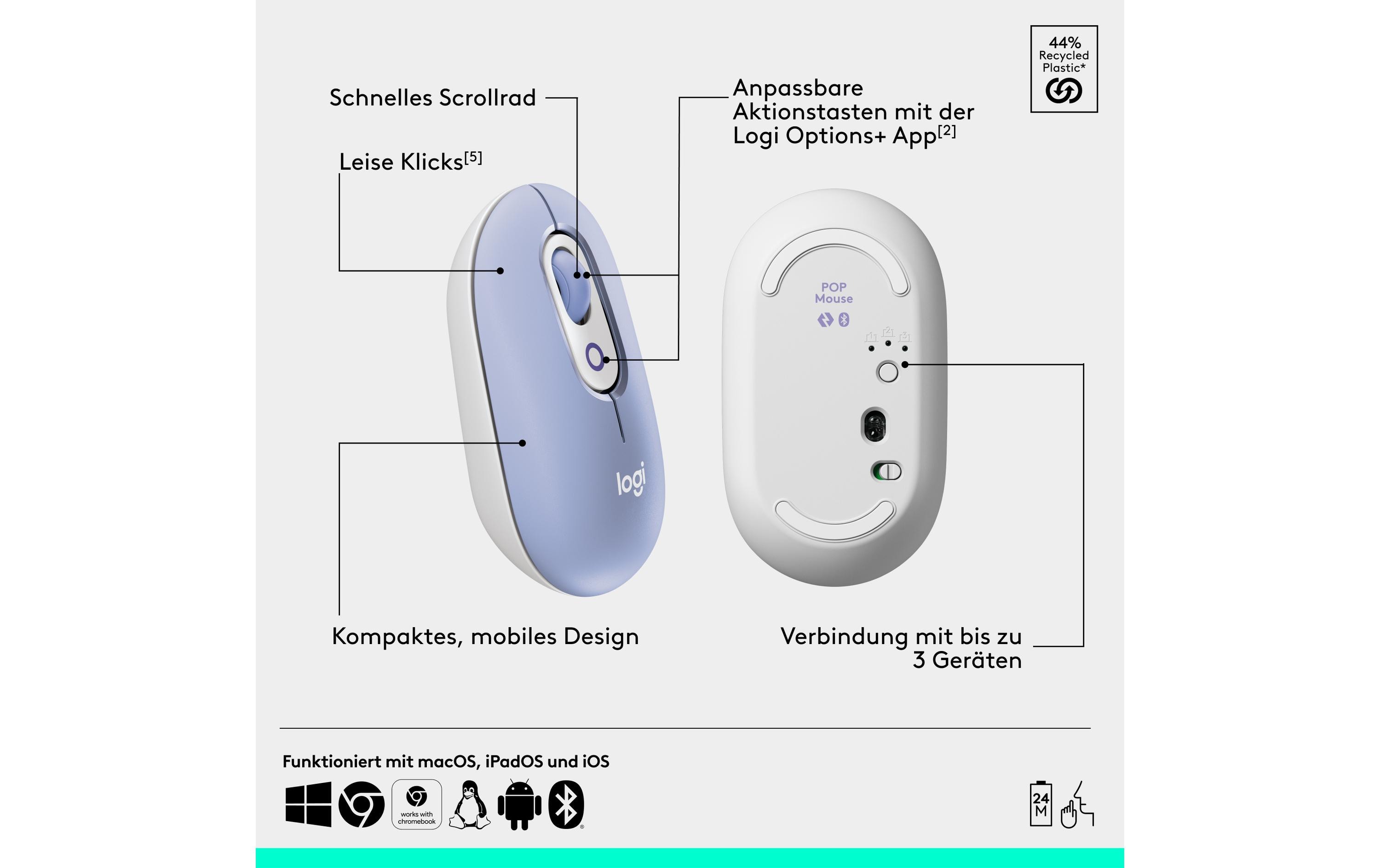 Logitech Tastatur-Maus-Set POP Icon Combo Lilac